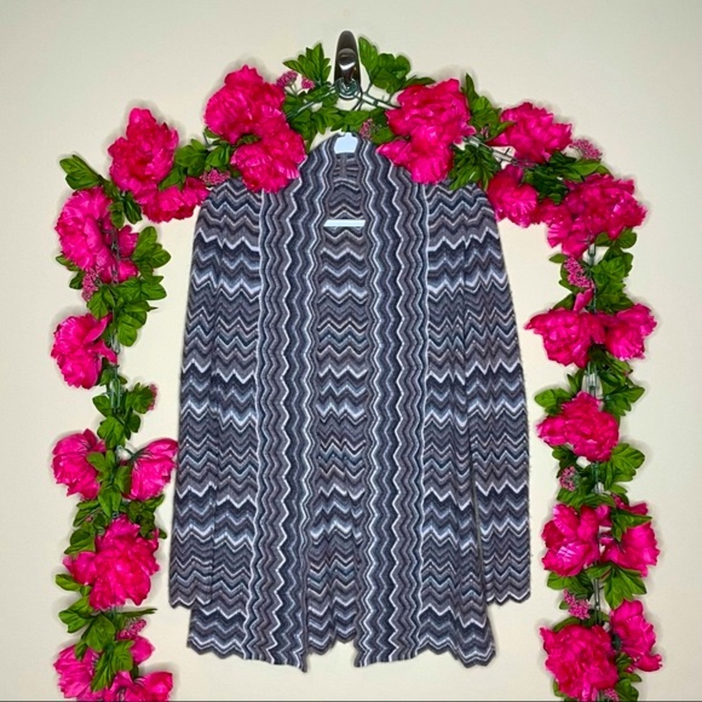 Kinross Cashmere Brown Multicolor Chevron Cashmere Open Front Cardigan